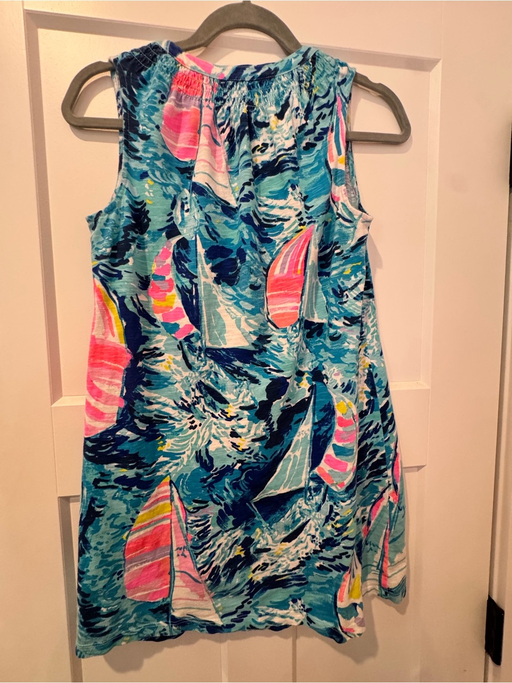 WomensSleeveless Sailboat Print Dress - Blue & Pink XS